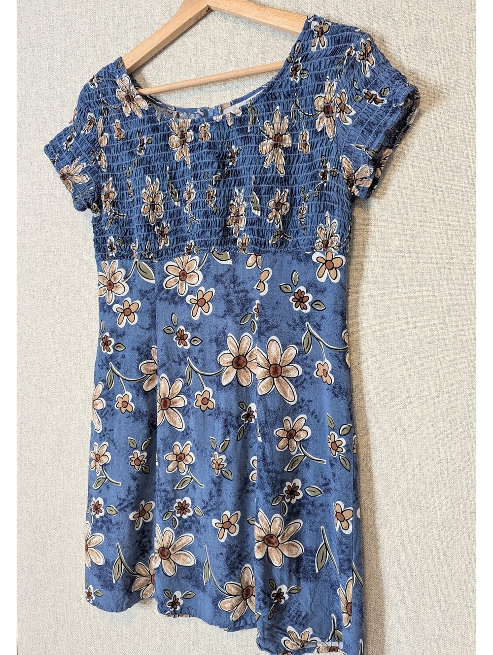 Vintage 90s smocked empire waist floral mini dress